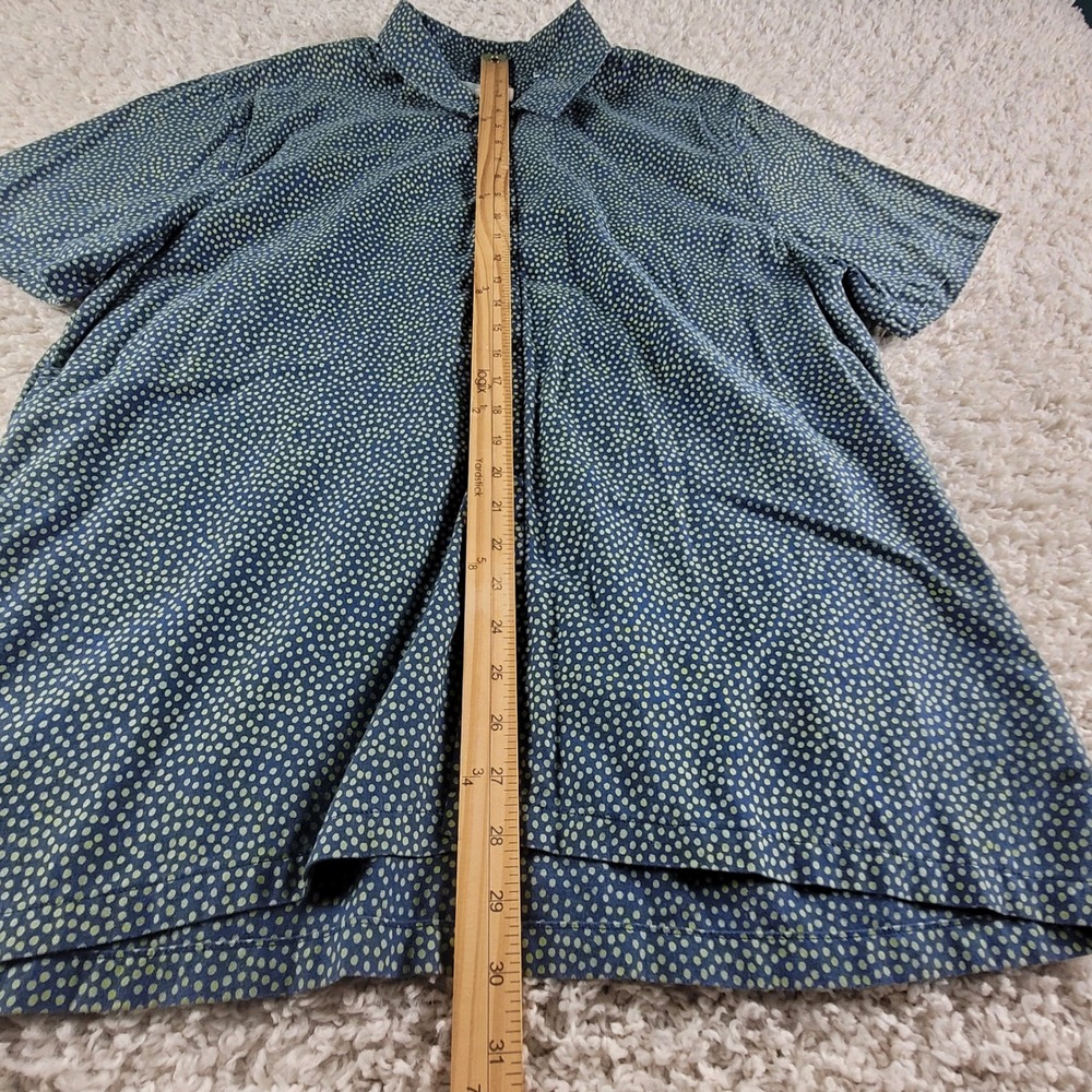 7 For All Mankind Button Down Mens Size XL Blue Green Polka Dot Geo Short Sleeve - Picture 5 of 10